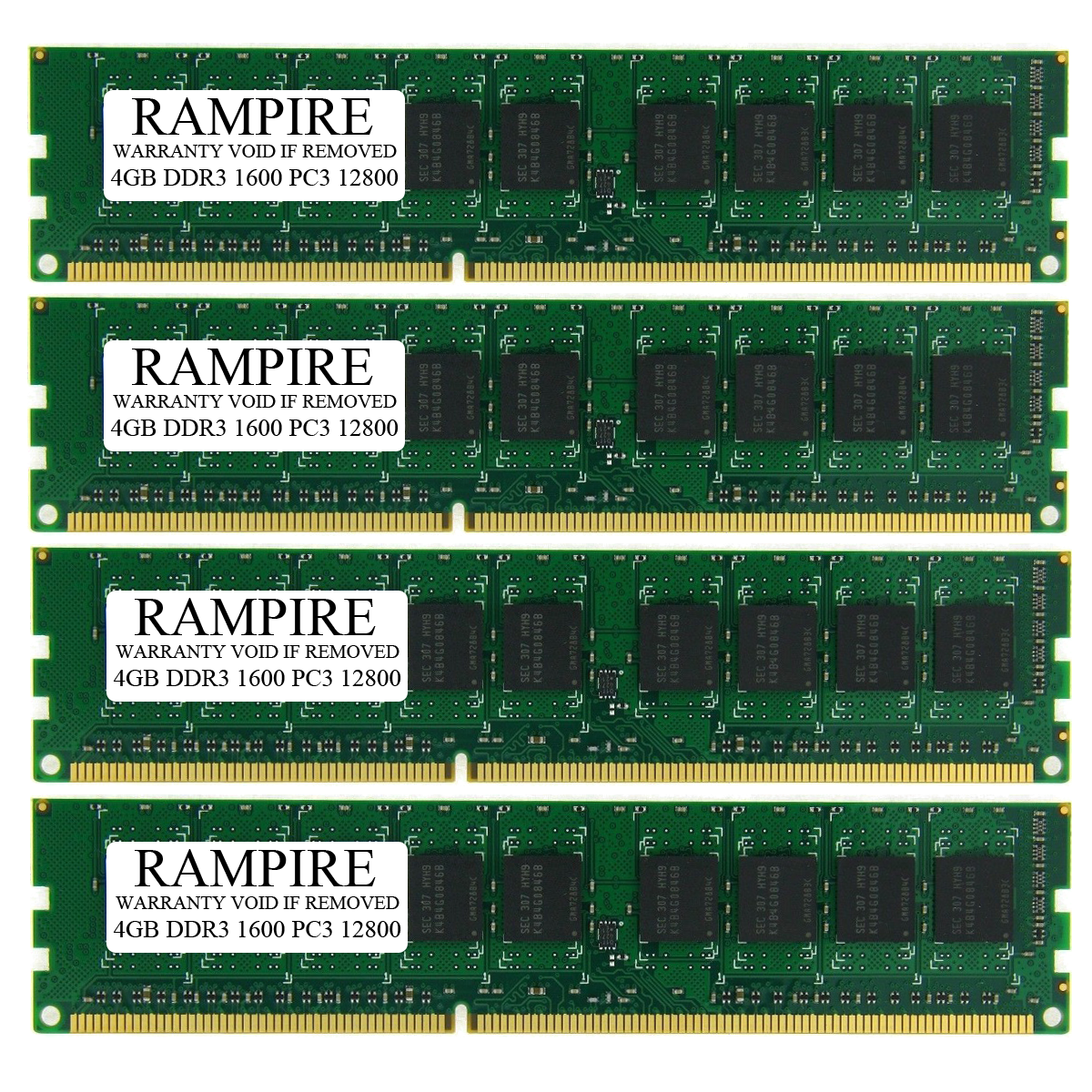 RAMPIRE 16GB (4 x 4GB) DDR3 1600 (PC3 12800) 240-Pin SDRAM 2Rx8 Standard Profile 1.5V ECC Unregistered Server Memory