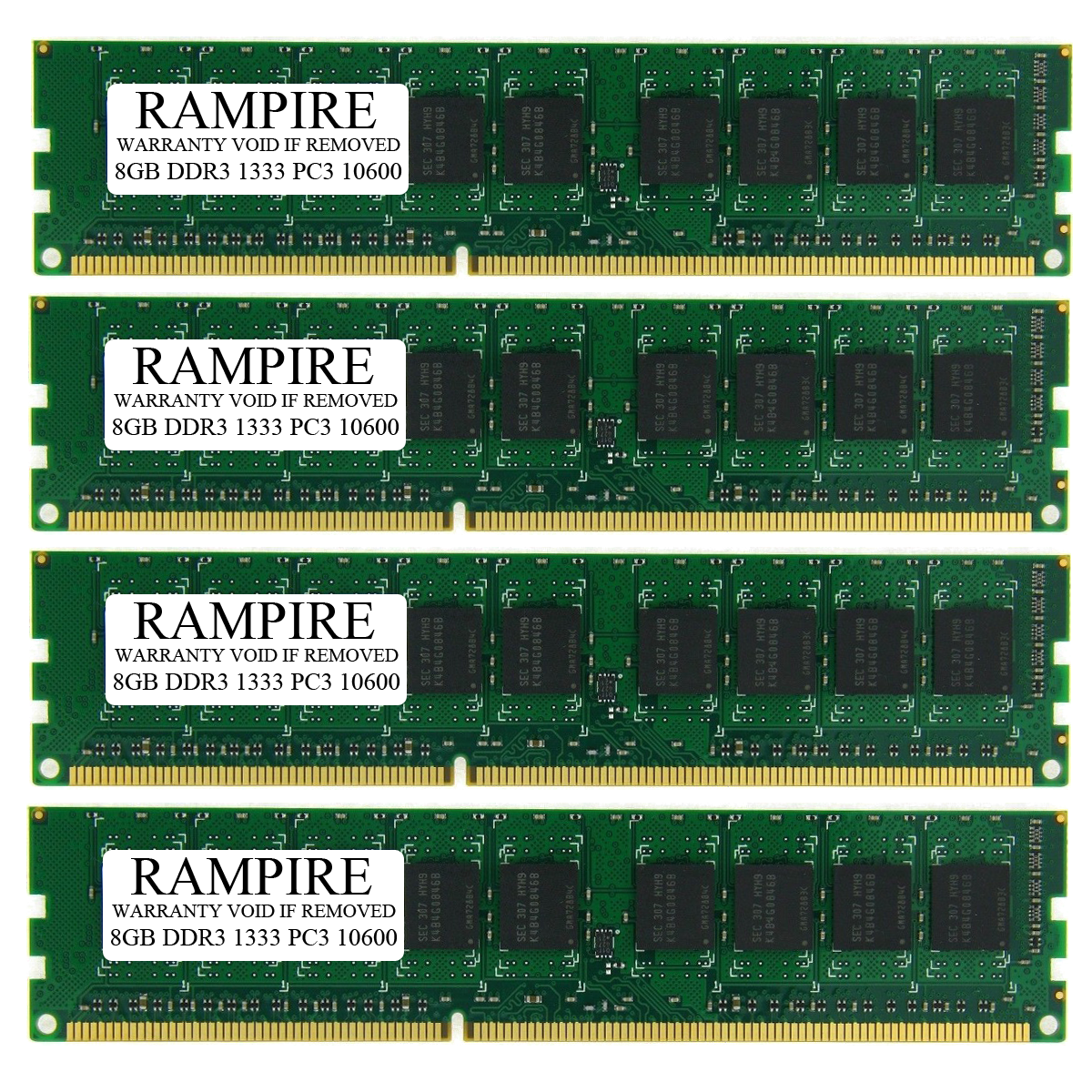 RAMPIRE 32GB (4 x 8GB) DDR3 1333 (PC3 10600) 240-Pin SDRAM 2Rx8 Standard Profile 1.5V ECC Unregistered Server Memory