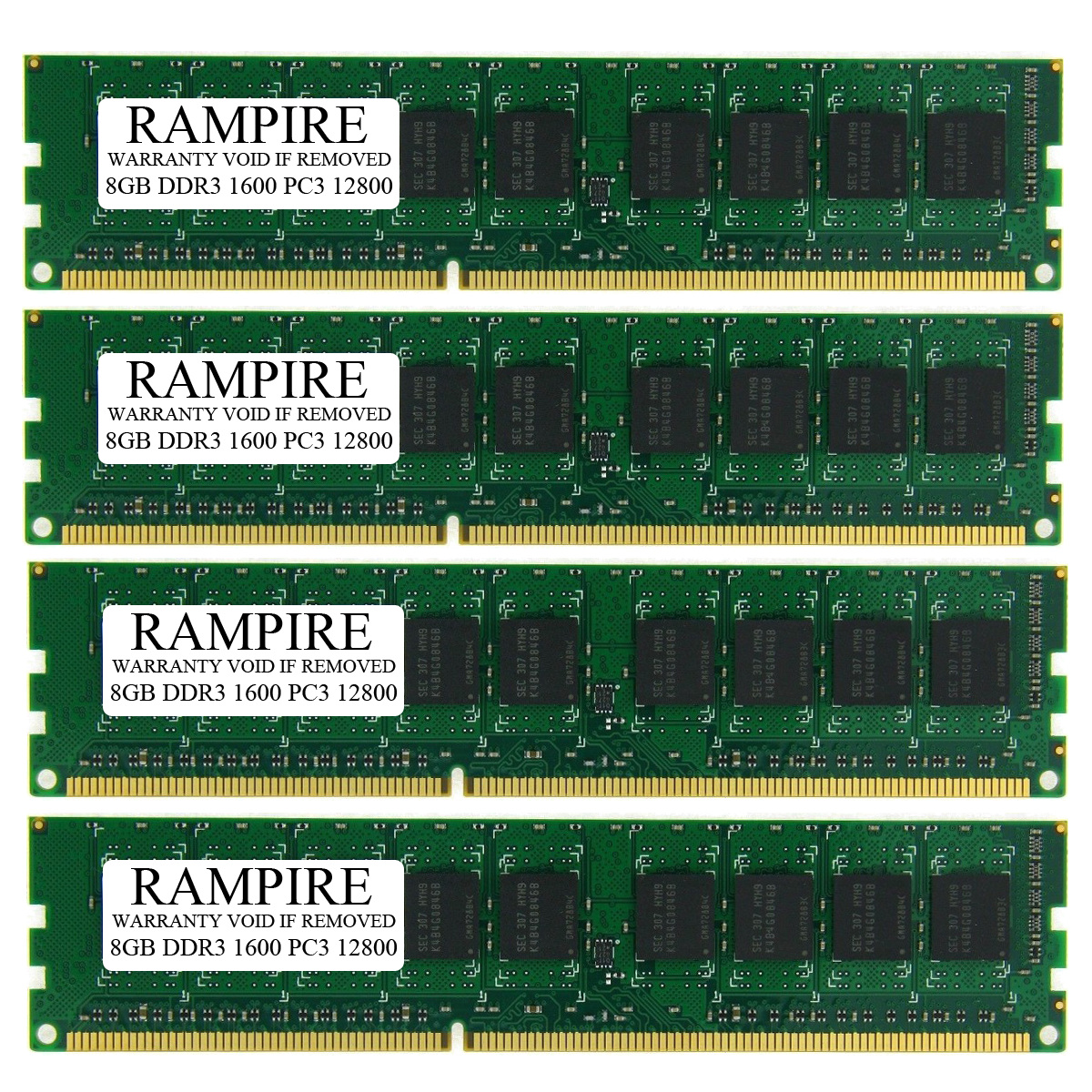 RAMPIRE 32GB (4 x 8GB) DDR3 1600 (PC3 12800) 240-Pin SDRAM 2Rx8 Standard Profile 1.35V ECC Unregistered Server Memory