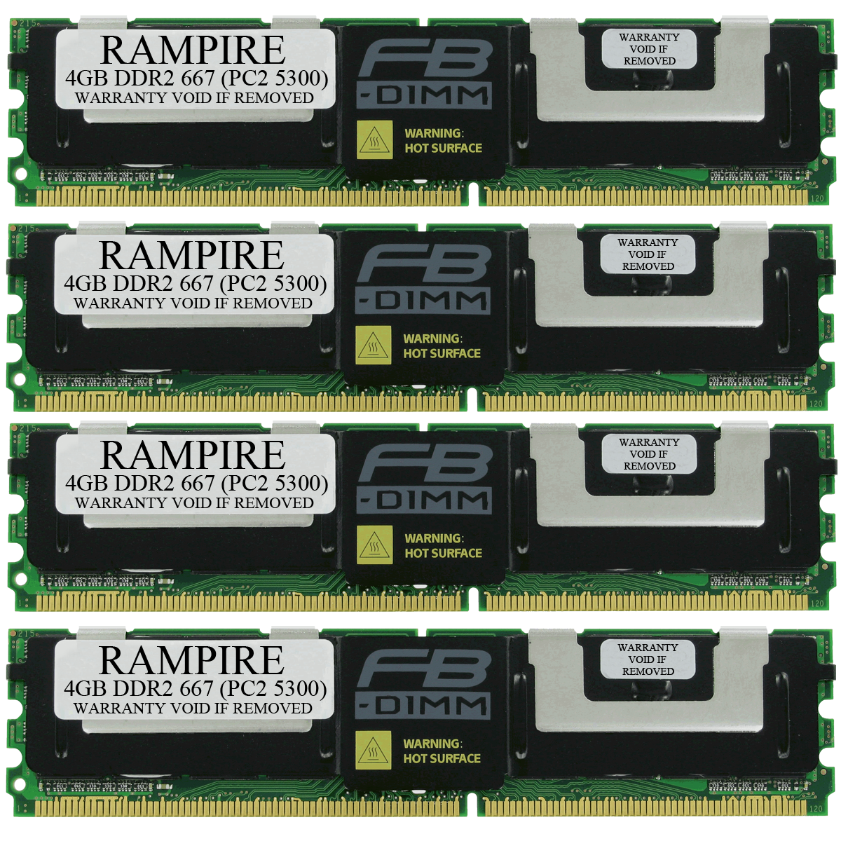 RAMPIRE 16GB (4 x 4GB) DDR2 667 (PC2 5300) 240-Pin SDRAM 2Rx4 Standard Profile 1.8V ECC Fully Buffered Server Memory