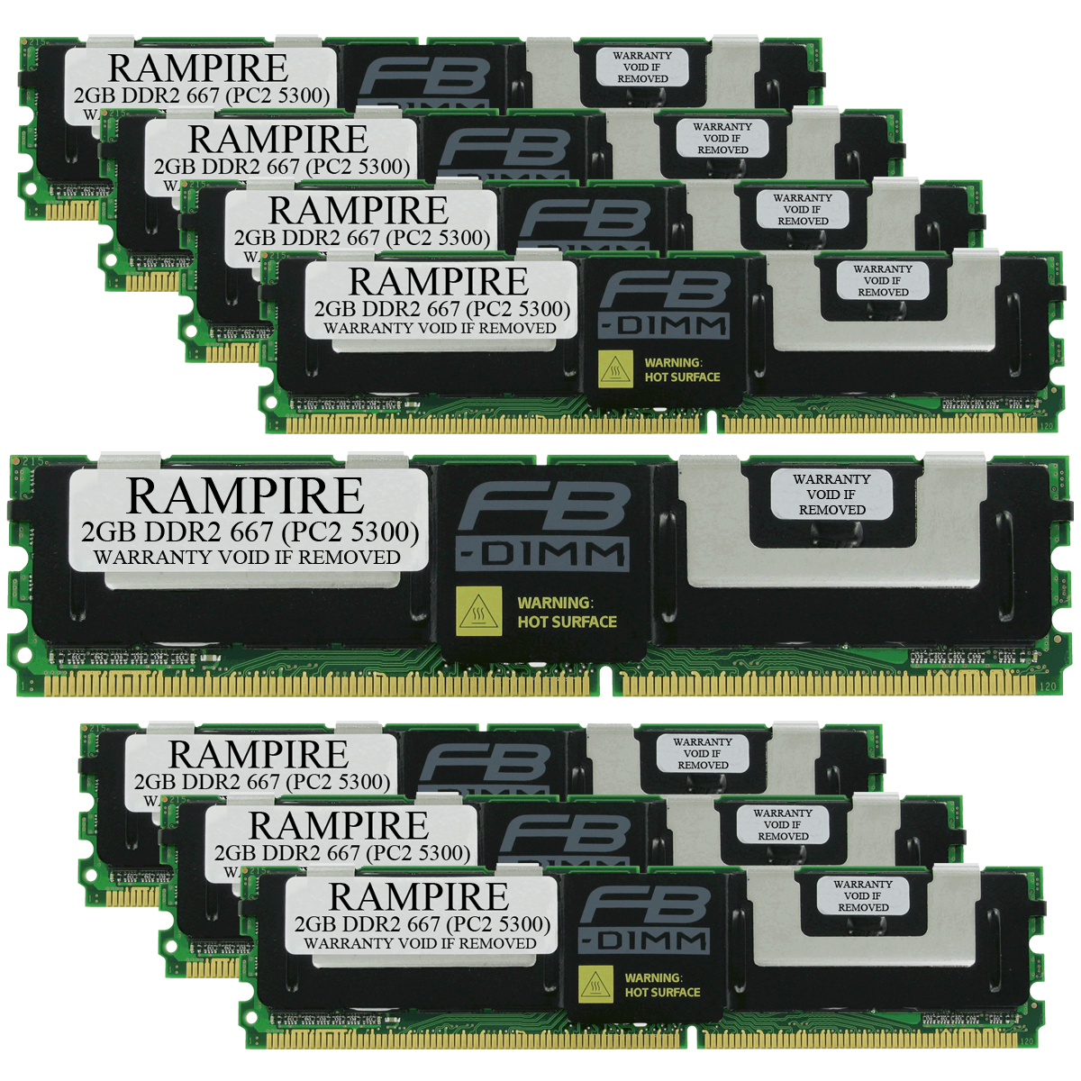 RAMPIRE 16GB (8 x 2GB) DDR2 667 (PC2 5300) 240-Pin SDRAM 2Rx4 Standard Profile 1.8V ECC Fully Buffered Server Memory