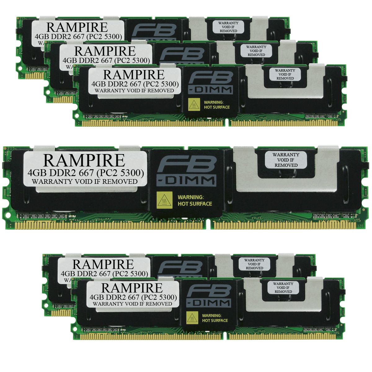 RAMPIRE 24GB (6 x 4GB) DDR2 667 (PC2 5300) 240-Pin SDRAM 2Rx4 Standard Profile 1.8V ECC Fully Buffered Server Memory
