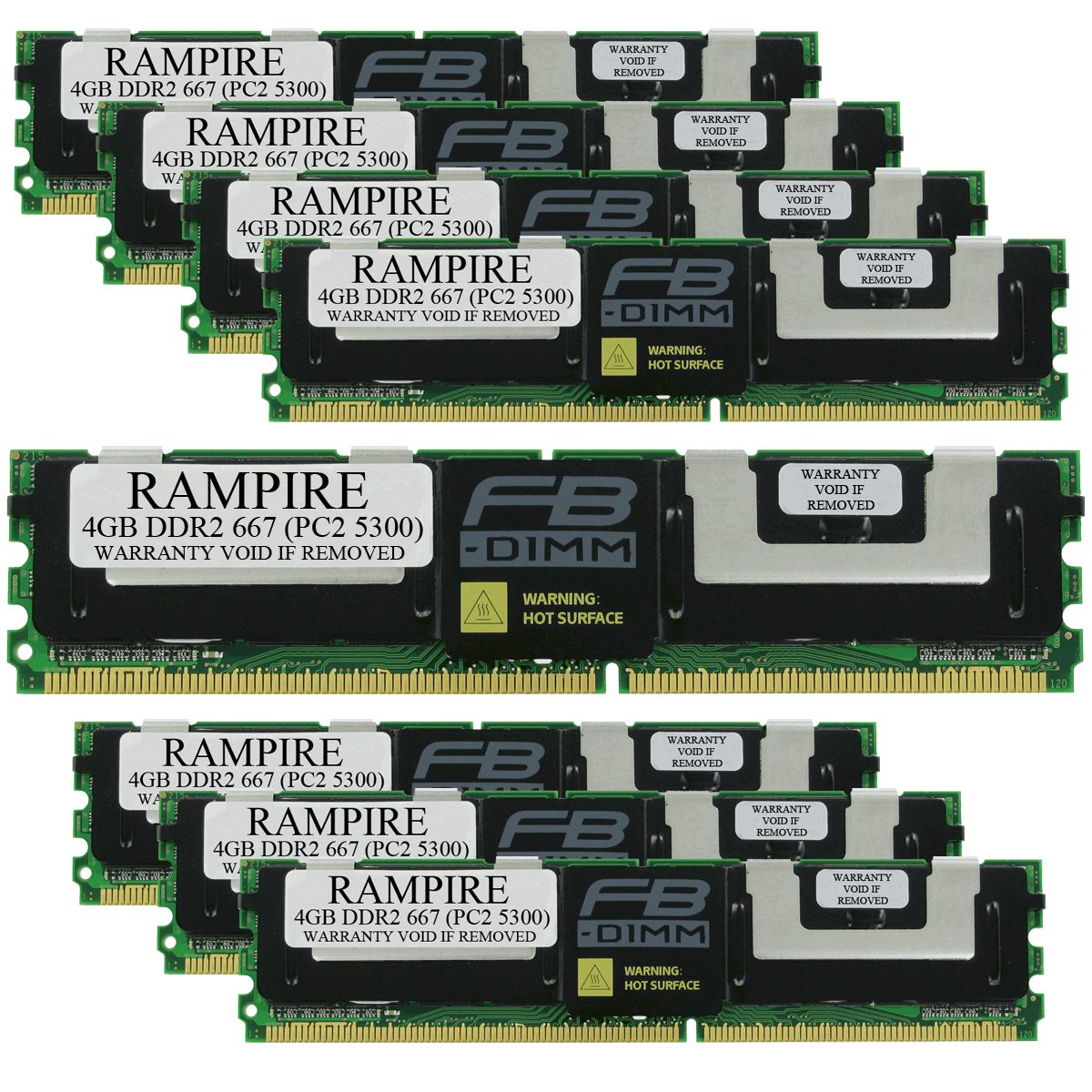 RAMPIRE 32GB (8 x 4GB) DDR2 667 (PC2 5300) 240-Pin SDRAM 2Rx4 Standard Profile 1.8V ECC Fully Buffered Server Memory