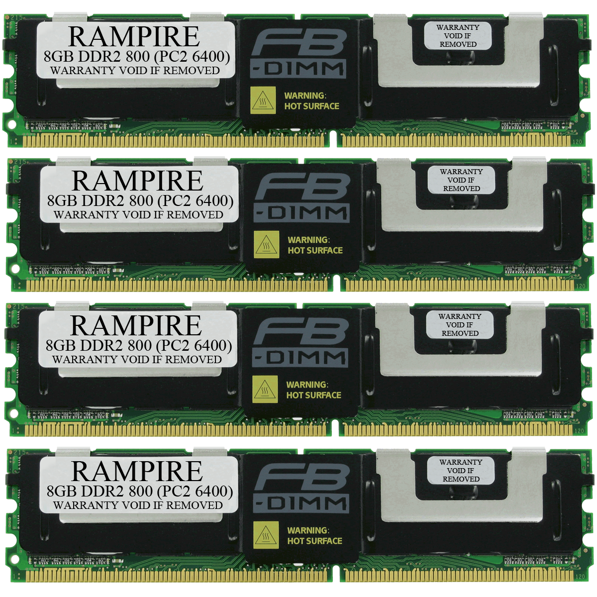 RAMPIRE 32GB (4 x 8GB) DDR2 800 (PC2 6400) 240-Pin SDRAM 2Rx4 Standard Profile 1.8V ECC Fully Buffered Server Memory