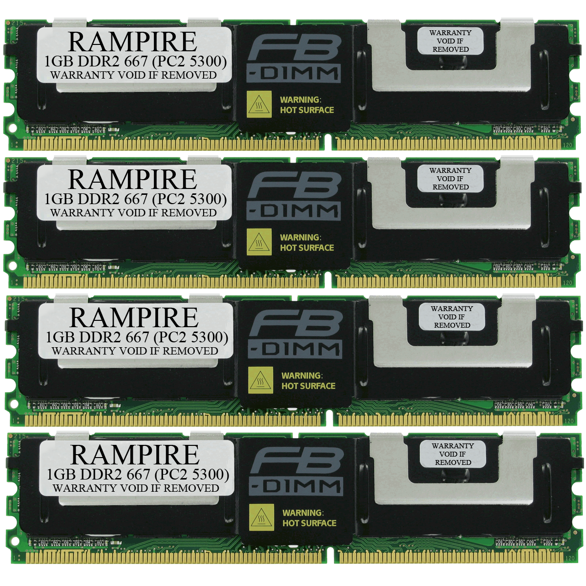 RAMPIRE 4GB (4 x 1GB) DDR2 667 (PC2 5300) 240-Pin SDRAM 1Rx4 Standard Profile 1.8V ECC Fully Buffered Server Memory