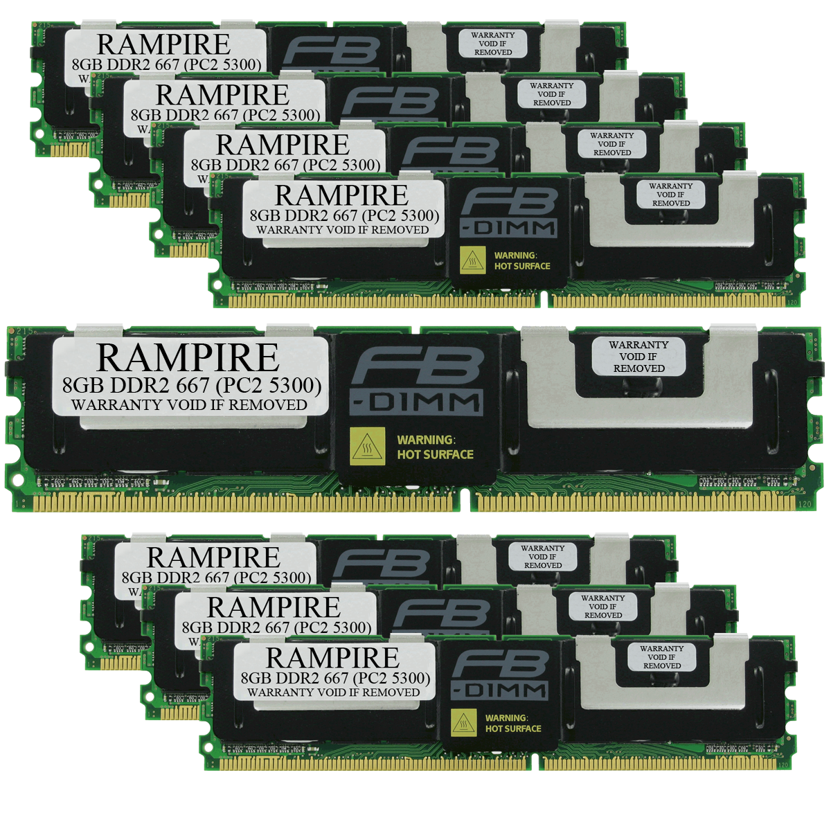 RAMPIRE 64GB (8 x 8GB) DDR2 667 (PC2 5300) 240-Pin SDRAM 2Rx4 Standard Profile 1.8V ECC Fully Buffered Server Memory