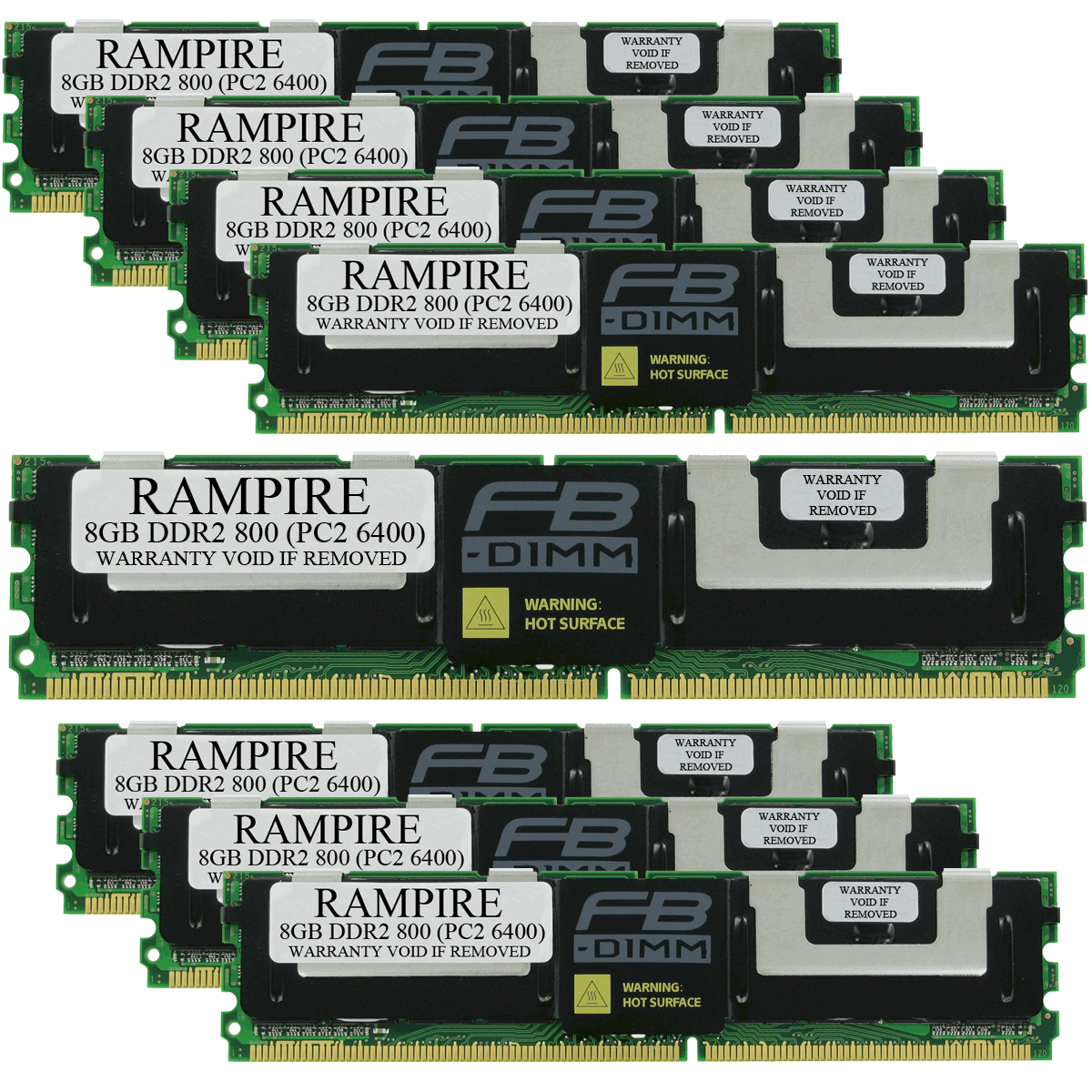 RAMPIRE 64GB (8 x 8GB) DDR2 800 (PC2 6400) 240-Pin SDRAM 2Rx4 Standard Profile 1.8V ECC Fully Buffered Server Memory