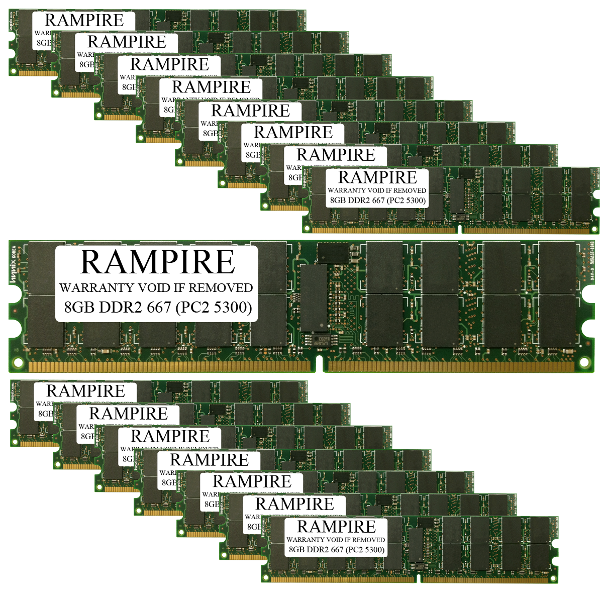 RAMPIRE 128GB (16 x 8GB) DDR2 667 (PC2 5300) 240-Pin SDRAM 2Rx4 Standard Profile 1.8V ECC Registered Server Memory