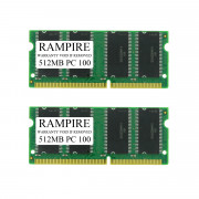 RAMPIRE 1GB (2 x 512MB) PC 100 144-Pin SO-DIMM 3.3V 2Rx8 Non-ECC Unbuffered Memory for Laptop/Notebook PC and Mac