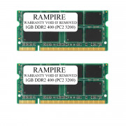 RAMPIRE 2GB (2 x 1GB) DDR2 400 (PC2 3200) 200-Pin DDR2 SO-DIMM 1.8V 2Rx8 Non-ECC Unregistered Memory for Laptop/Notebook PC and Mac