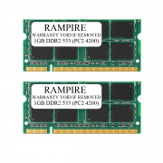 RAMPIRE 2GB (2 x 1GB) DDR2 533 (PC2 4200) 200-Pin DDR2 SO-DIMM 1.8V 2Rx8 Non-ECC Unregistered Memory for Laptop/Notebook PC and Mac