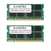 RAMPIRE 2GB (2 x 1GB) DDR2 800 (PC2 6400) 200-Pin DDR2 SO-DIMM 1.8V 2Rx8 Non-ECC Unregistered Memory for Laptop/Notebook PC and Mac