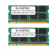 RAMPIRE 4GB (2 x 2GB) DDR2 400 (PC2 3200) 200-Pin DDR2 SO-DIMM 1.8V 2Rx8 Non-ECC Unregistered Memory for Laptop/Notebook PC and Mac