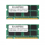 RAMPIRE 4GB (2 x 2GB) DDR2 533 (PC2 4200) 200-Pin DDR2 SO-DIMM 1.8V 2Rx8 Non-ECC Unregistered Memory for Laptop/Notebook PC and Mac