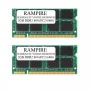 RAMPIRE 4GB (2 x 2GB) DDR2 800 (PC2 6400) 200-Pin DDR2 SO-DIMM 1.8V 2Rx8 Non-ECC Unregistered Memory for Laptop/Notebook PC and Mac