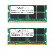 RAMPIRE 8GB (2 x 4GB) DDR2 800 (PC2 6400) 200-Pin DDR2 SO-DIMM 1.8V 2Rx8 Non-ECC Unregistered Memory for Laptop/Notebook PC and Mac
