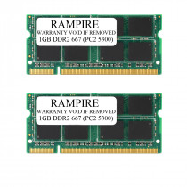 RAMPIRE 2GB (2 x 1GB) DDR2 667 (PC2 5300) 200-Pin DDR2 SO-DIMM 1.8V 2Rx8 Non-ECC Unregistered Memory for Laptop/Notebook PC and Mac